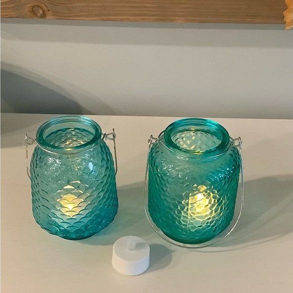 Embossed Glass “Dragonfly Wings” Glass Lantern Tea light Hanging Candle Holders - Picture 1 of 3
